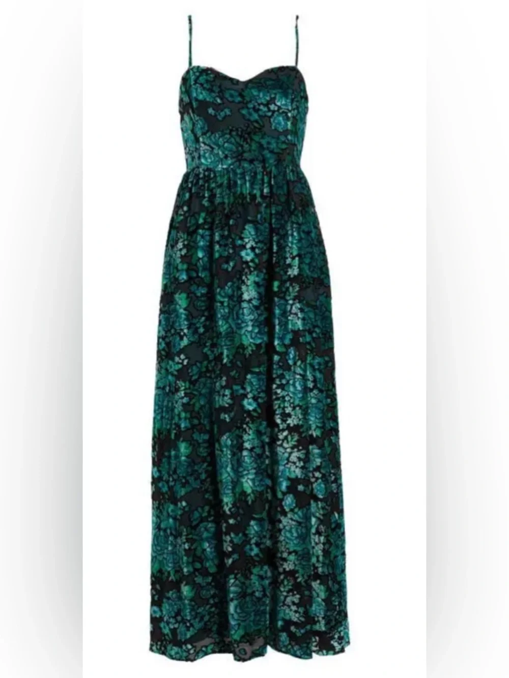Lulus Minka Emerald Green Floral Velvet Burnout Spaghetti Straps Maxi Dress NWOT - Picture 5 of 11